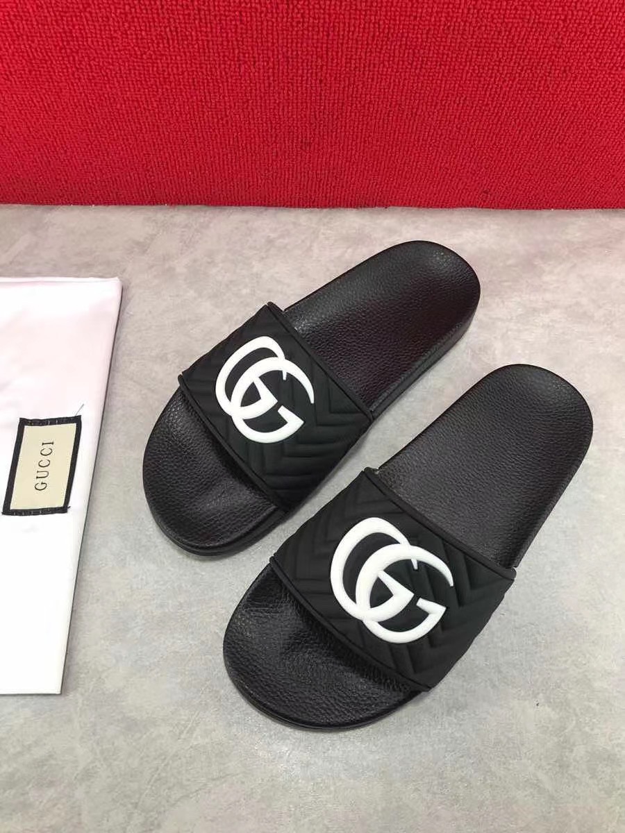 Dép Gucci nam siêu cấp quai ngang đen logo trắng DGC02