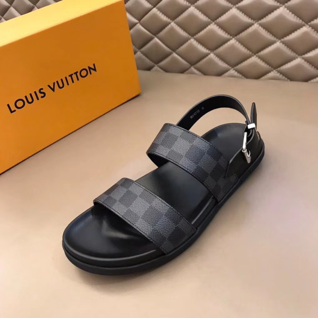 Dép Louis Vuitton nam like auth sandal caro ghi đen DLV03