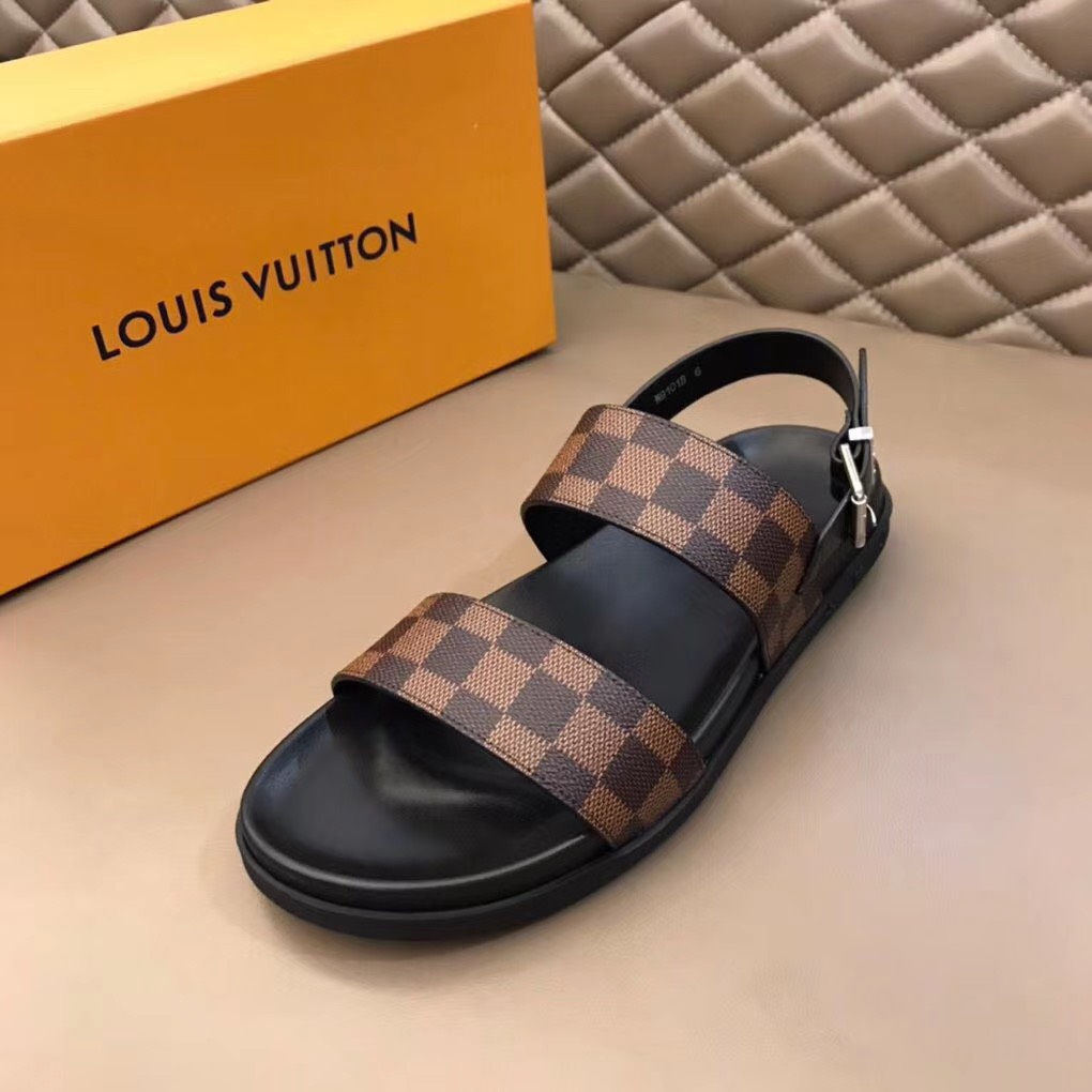 Dép Louis Vuitton nam like auth sandal caro nâu DLV08