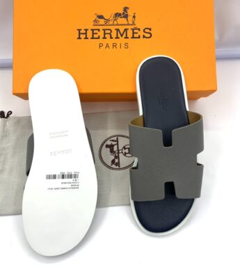 Dép Hermes nam siêu cấp quai xám lót xanh đen DHM18