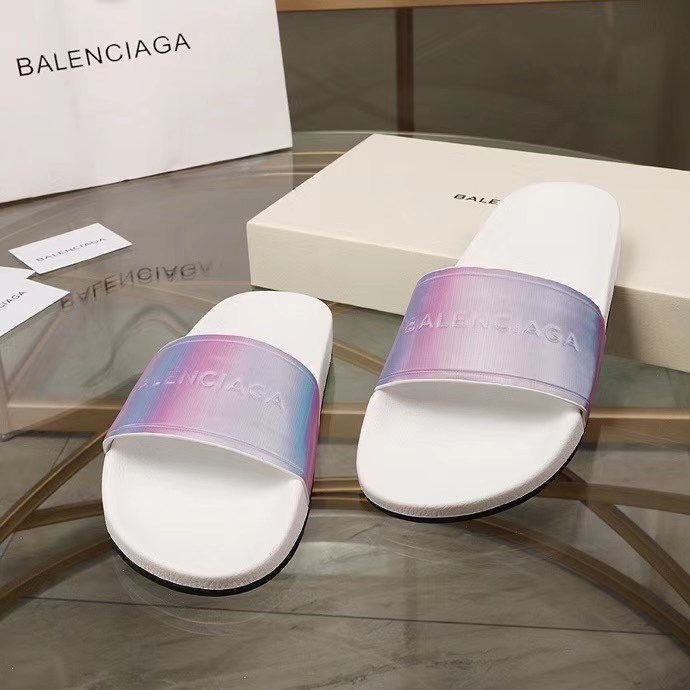 Dép Balenciaga nam siêu cấp quai ngang họa tiết hồng xanh đế trắng DBL19