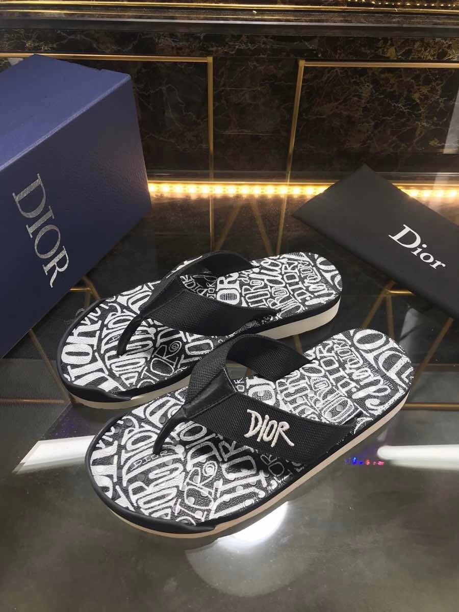 Dép Dior nam siêu cấp kẹp ngón họa tiết logo quai đen DDR24
