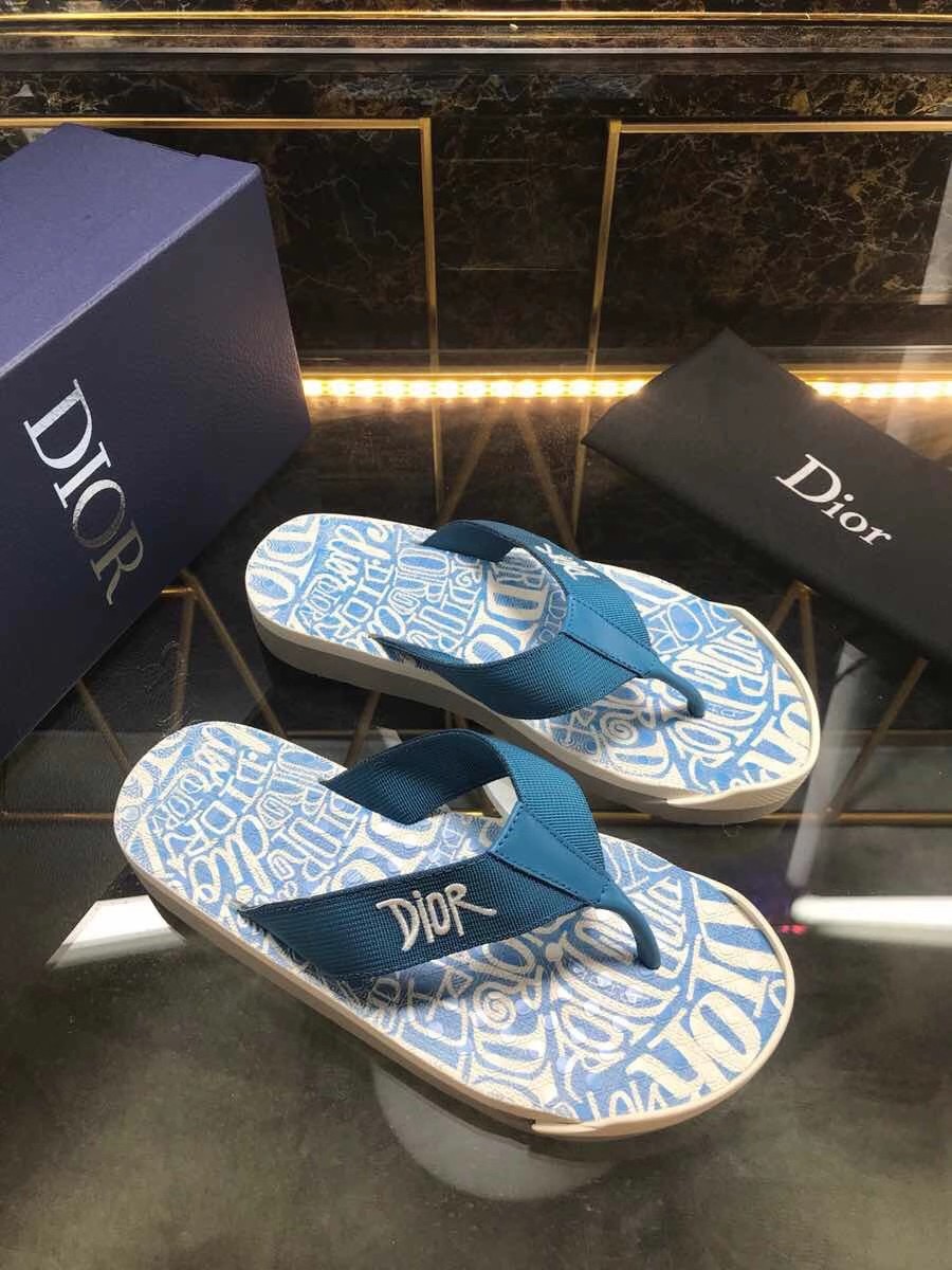 Dép Dior nam siêu cấp kẹp ngón họa tiết logo quai xanh DDR25