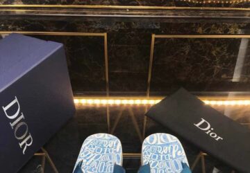 Dép Dior nam siêu cấp kẹp ngón họa tiết logo quai xanh DDR25