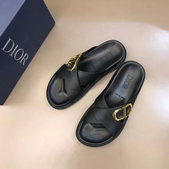 Dép Dior nam siêu cấp quai chéo họa tiết logo lệch DGC36