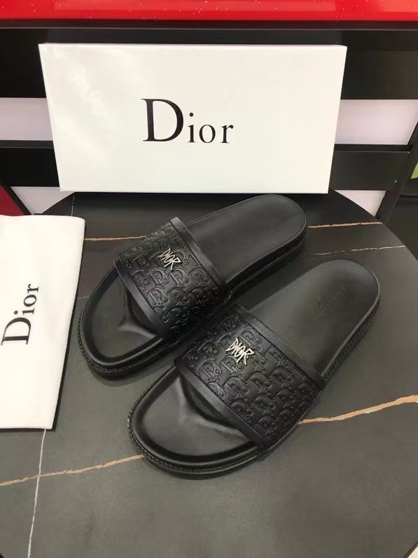 Dép Dior nam quai ngang họa tiết da dập tag logo DDR12