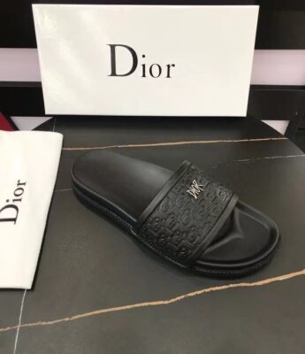Dép Dior nam quai ngang họa tiết da dập tag logo DDR12