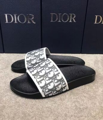 Dép Dior nam siêu cấp quai ngang họa tiết logo trắng đen DDR10