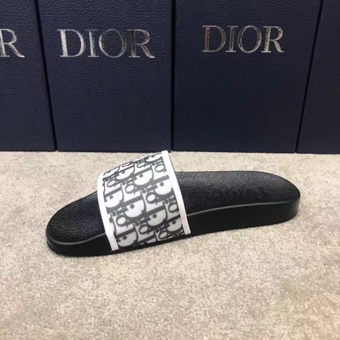 Dép Dior nam siêu cấp quai ngang họa tiết logo trắng đen DDR10