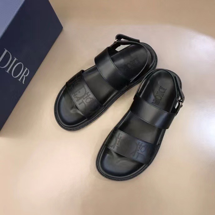 Dép Dior nam siêu cấp sandal da trơn họa tiết logo mờ DDR41