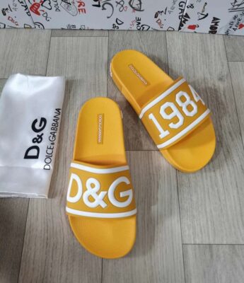 Dép Dolce nam siêu cấp quai ngang họa tiết logo màu vàng DDG09
