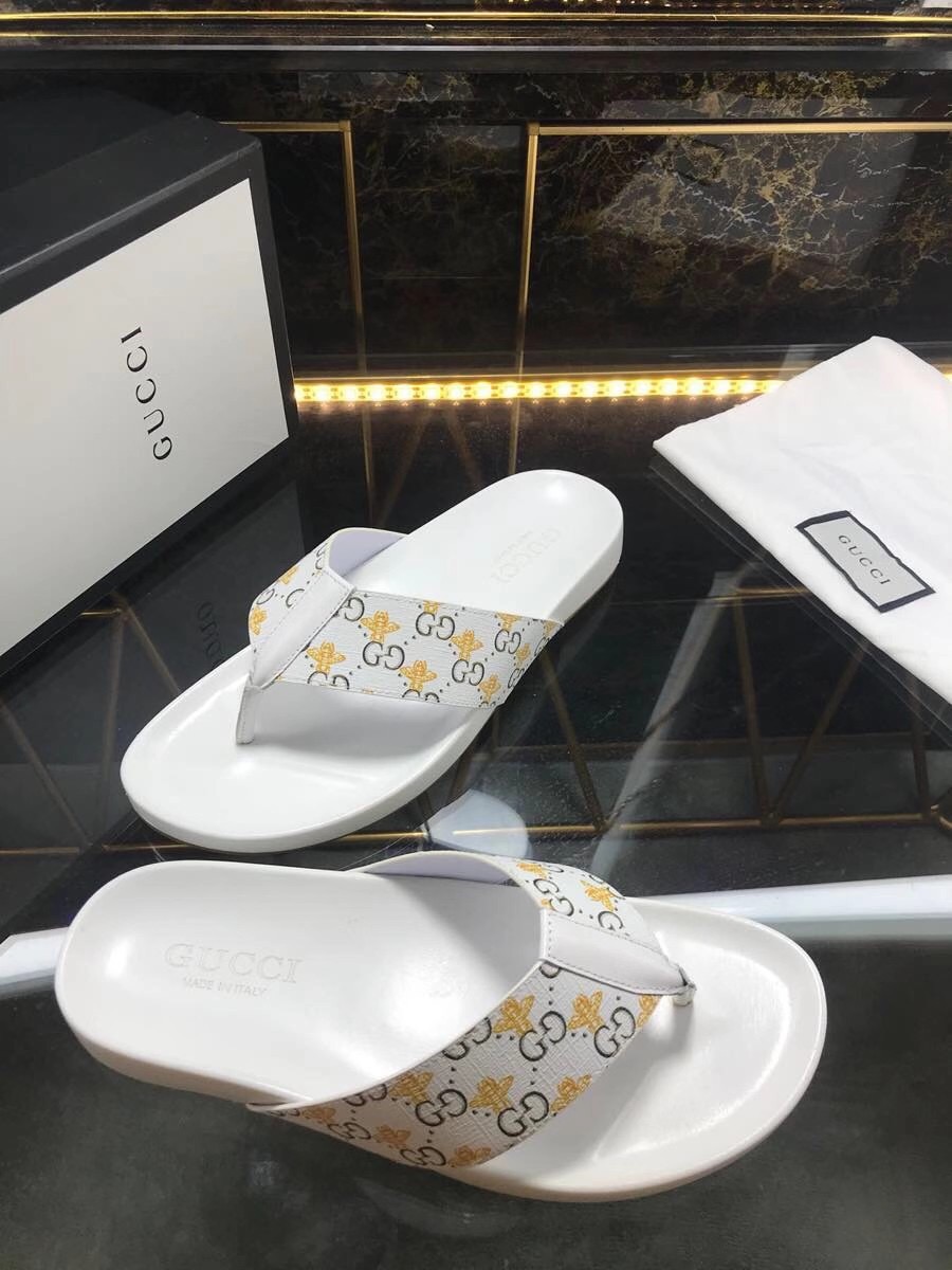 Dép Gucci nam siêu cấp kẹp ngón họa tiết ong màu trắng DGC46