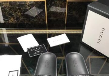 Dép Gucci nam siêu cấp quai ngang họa tiết chữ G kép màu đen DGC29
