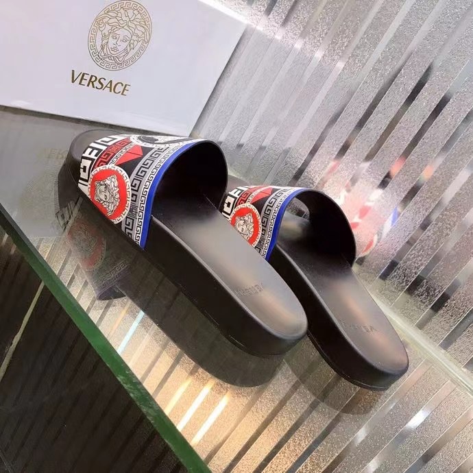 Dép nam Versace siêu cấp quai ngang hoạ tiết quai trắng đỏ DVS23
