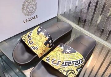 Dép nam Versace siêu cấp quai ngang hoạ tiết vàng đen DVS24